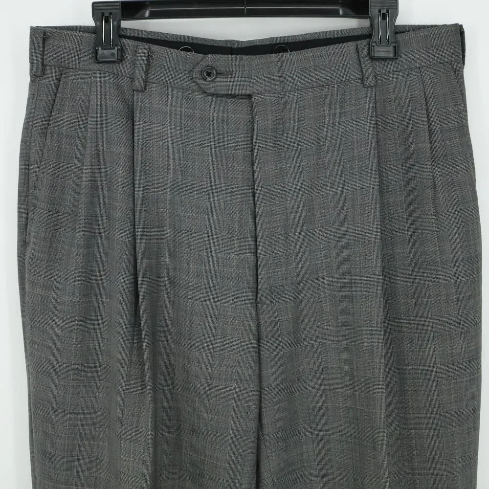 Hart Schaffner Marx Suit Mens 41R Gray Plaid Wool Pleated Cuffed Pants Vintage